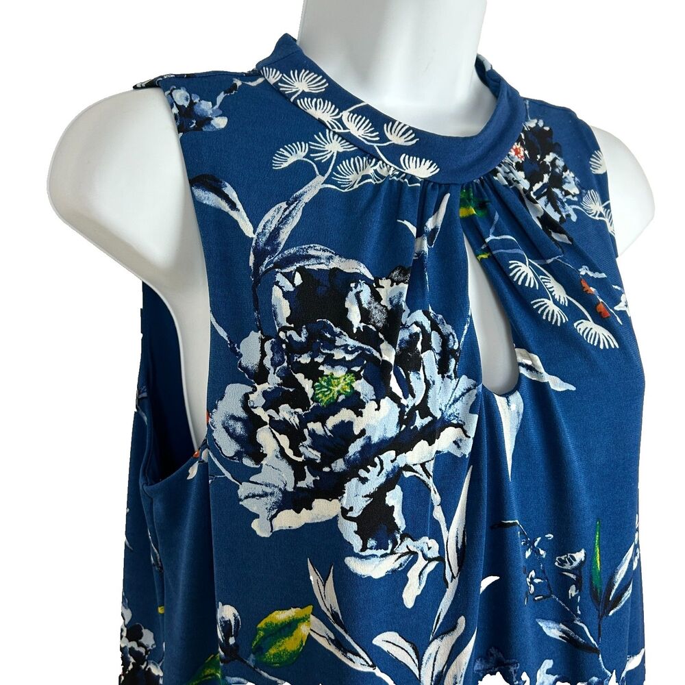 White House Black Market Blue WHBM Floral Sleeveless Top Size S - Picture 3 of 16